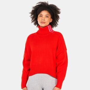Adidas Ivy Park Cropped Turtleneck Sweater Power Red Pink Stripes Women's XS